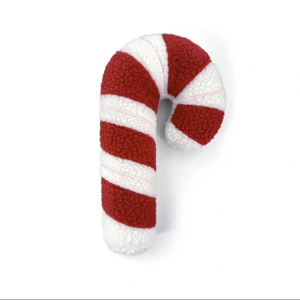 New! Set of 2 Holiday Plush Throw Pillows- Red & White Candy Cane & Green Tree